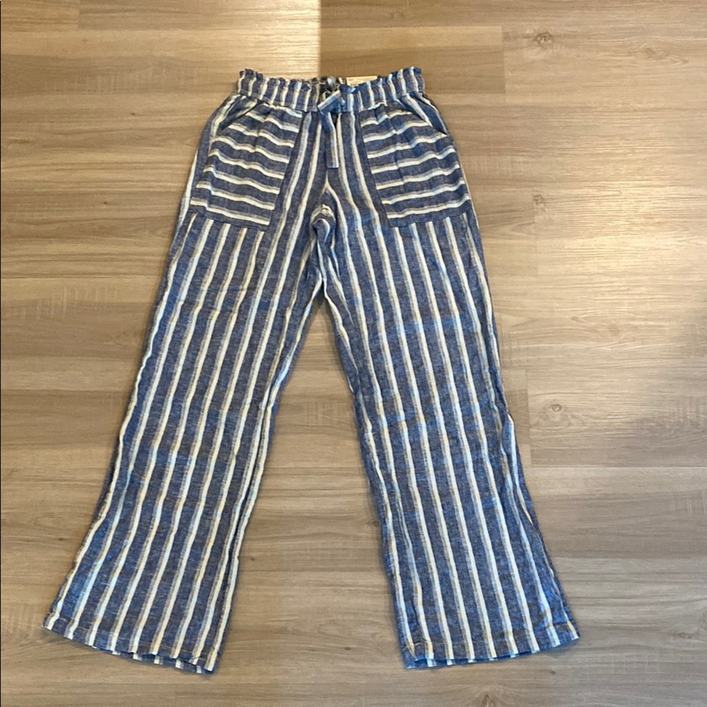 NWT Blue & White Striped Wide Leg Flowy Lightweight Linen Pants